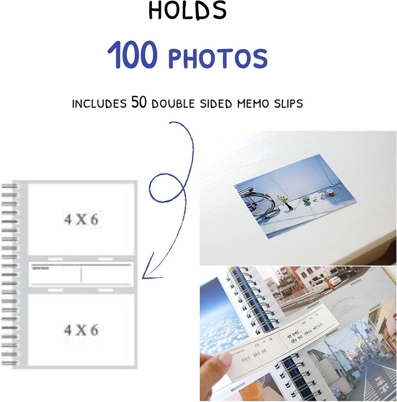 dalgaru Aesthetic Simple Lovely Korean Hard Cover 4 x 6 in Photo Album Book for couples, family, baby, wedding - holds 100 photos in pockets includes 50 double sided memo slips/spiral bound (Burgundy) - Image 4